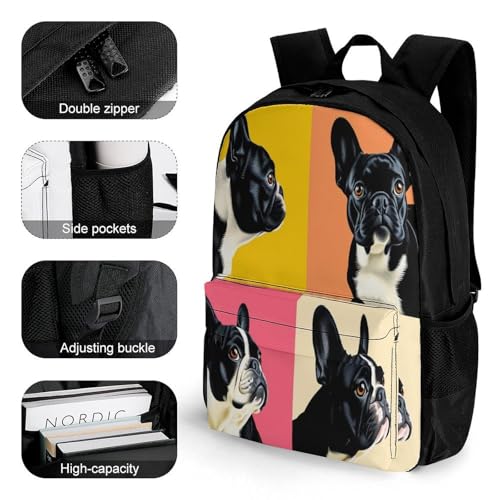 Cute French Bulldog Art Daypack Backpack Polyester Anti-Theft Multipurpose Bookbag Big Capacity Travel Hiking & Camping Rucksack With Smooth Zippers3