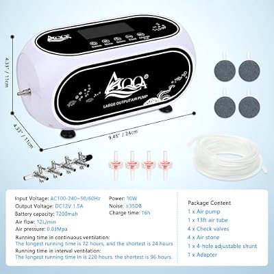 AQQA Multifunction Aquarium Air Pump,Powerful Rechargeable Battery Fish Tank Air Pump,Multi-Gear Continuous Mode+Intermittent Mode+Feeding Mode+Charge Pal,Ultra-Silent Oxygen Pump