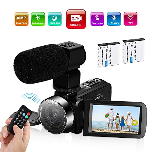 Video Camera Camcorder,Ultra HD 2.7K Vlogging Camera 30FPS 30MP 16X Digital Zoom 3.0 Inch Rotatable WiFi Camcorders with Microphone IR Night Vision&Time-Lapse