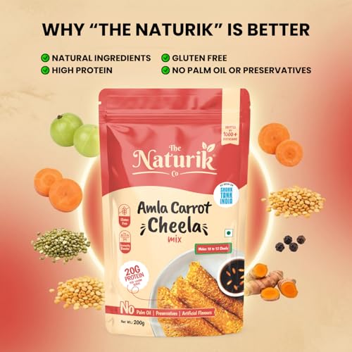 Image of The Naturik Co Millet Carrot Cheela Mix - 200 gm, Ready to Cook Millet Chilla /Dosa| Healthy & Instant Breakfast | Anytime Snack for Kids and Family | As Seen On Shark Tank
