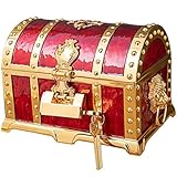 アンティーク 宝箱 鍵2本付き 収納ボックス アクセサリーケース 海賊 RPG 宝石箱 ジュエリーボックス クリスマス コスプレ 子供 小物入れ コスメボックス 卓上 (ゴールドレッド)