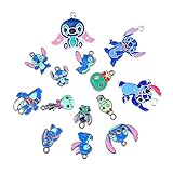 MEDFOLY 14pcs Anime Stitch Charms for Jewelry Making, Enamel Cartoon Stitch Pendant Charm for Bracelets and Necklaces or Earrings Crafting, Assorted Charm for Women Girls DIY Jewelry