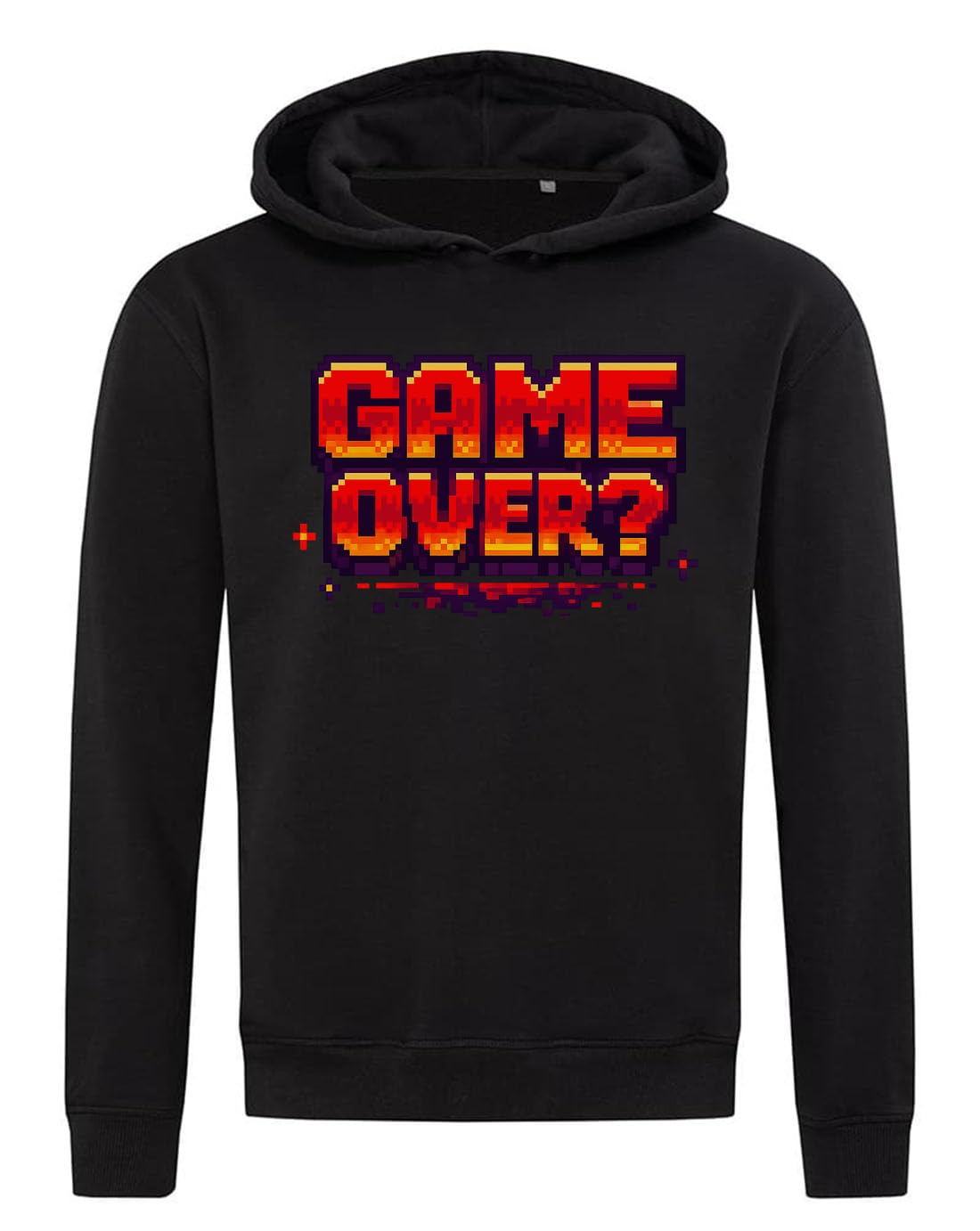 Felpa con cappuccio in misto cotone nero con design retrò Pixelated Game Over Message