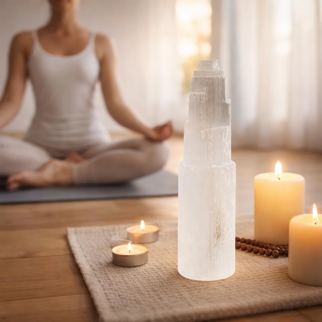 NKlaus Torre di cristallo di selenite naturale 15cm Meditazione Gemma Cristallo di quarzo Decorazione 15312