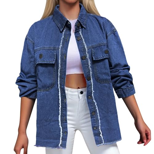 Chaqueta vaquera impermeable de mujer con flecos y manga larga para entretiempo