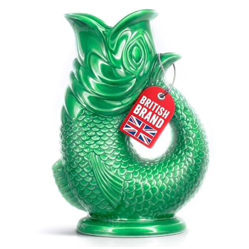 Carafe Glouglou Poisson Bubble Jug, Vase Pichet Vert Océan Foncé, Très Grand Pichet 1,5 Litre, Pièce Décoration Maison en Céramique pour les Cocktails,...