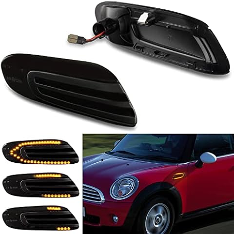 OZ-LAMPE 2Pcs LED Dynamic Side Indicator for BMW MINI COOPER F54 F55 F56 F57 2014-2020,Canbus Error Free Car Turn Signal Light, Sequential Side Repeater Marker Blinker Lamp Black Smoked Lens Cover