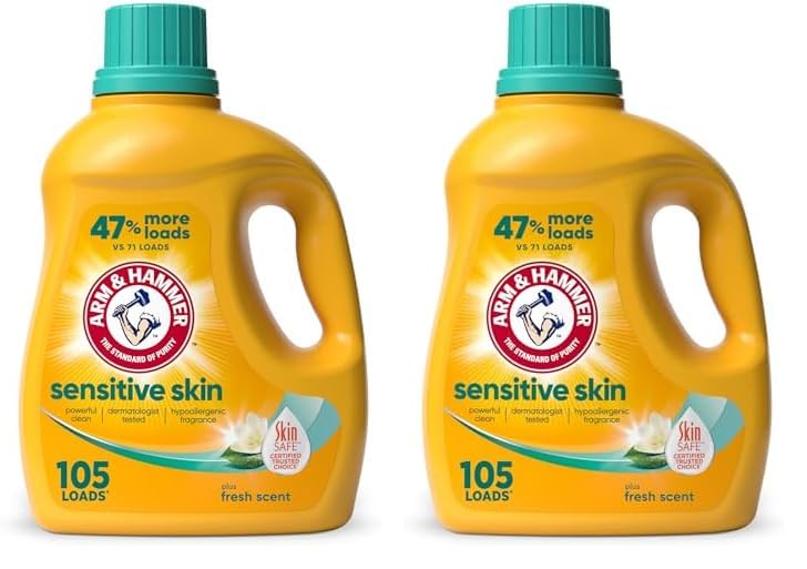 Arm & HammerSensitive Skin Plus Fresh Scent, 105 Loads Liquid Laundry Detergent, 105 Fl oz (Pack of 2)