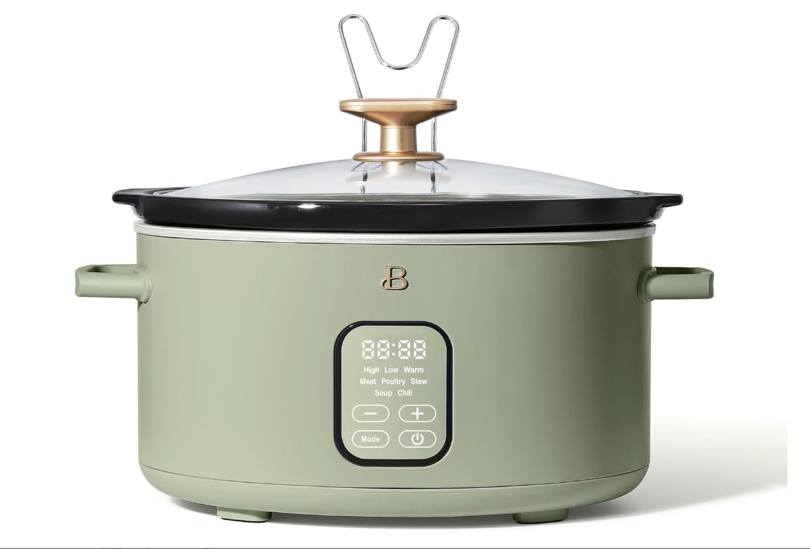 COOLHOME 6 Quart Programmable Slow Cooker, White Icing by Drew Barrymore (Sage Green)