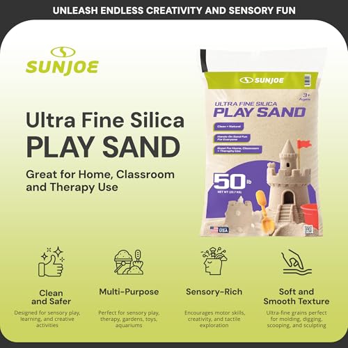 Image of Sun Joe 2 Pack Silica Play Sand for Sandbox, Sensory Table & Garden Spaces, Ultra Fine, 50 Lbs - Natural Craft Accessory for Molding, Digging & Sculpting - Ideal for Indoor and Outdoor Use