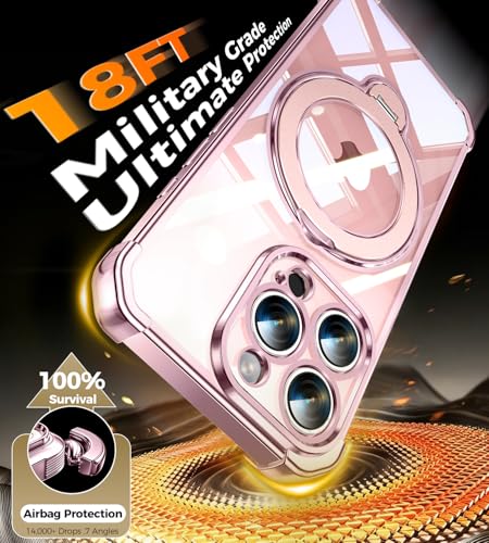 Image of Soft Case for iPhone 15 Pro with 360 Rotating Magnetic Stand, Compatible with Mag-Safe, 4X MIL-Drop Protection, Lightweight Glossy Anti-Yellowing Clear Back Phone Cover for iPhone 15 Pro 6.1 inch, Pink