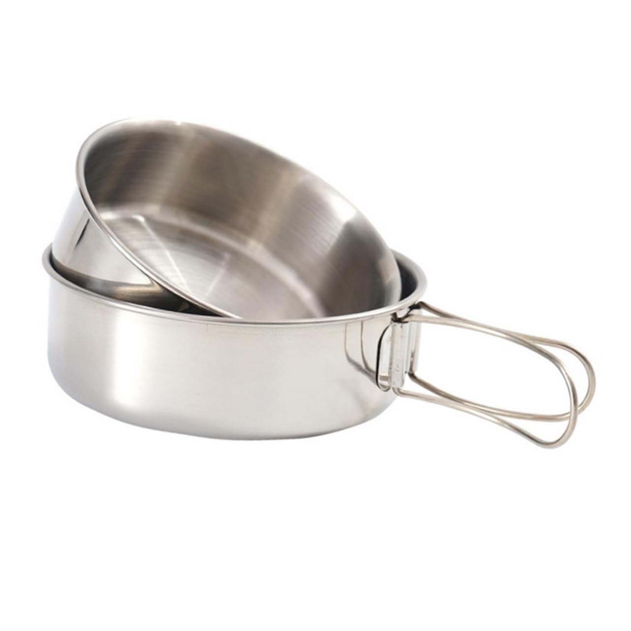 Toddmomy 2-pc Set Stainless Steel Camping Bowl Portable Hiking Bowl Handle Silverware for Outdoor Collapsible and Stackable Easy to Clean