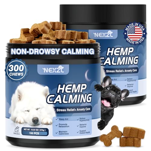 2 Pack Hemp Calming Chews for Dogs 300 Count with Melatonin-Stress & Anxiety Relief Sleep Aid Treats for All Dogs- Fireworks, Thunder, Barking, Separation Vet Approved Made in USA Chicken Flavor