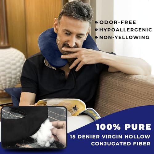 Image of Trajectory Travel Neck Pillow Rest Cushion for Travel and Sleeping in Plane Flight Car Train Airplane for Sleeping and Orthopedic Cervical Pain Blue