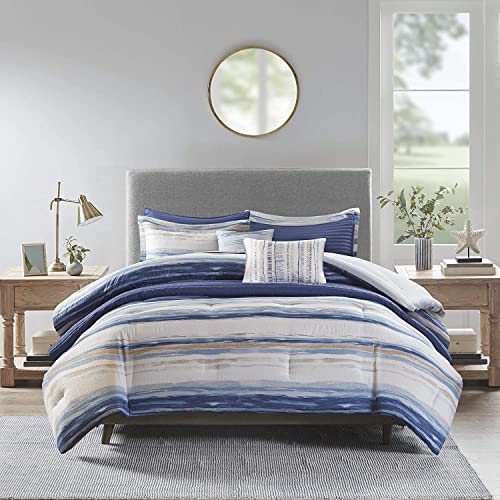Madison Park Marina Comforter Quilt Combo Set - Modern Luxury Design, All Season Down Alternative Bedding, Matching Shams, Decorative Pillows, King/Cal King(104"x92") Seersucker Blue 8 Piece - Image 8