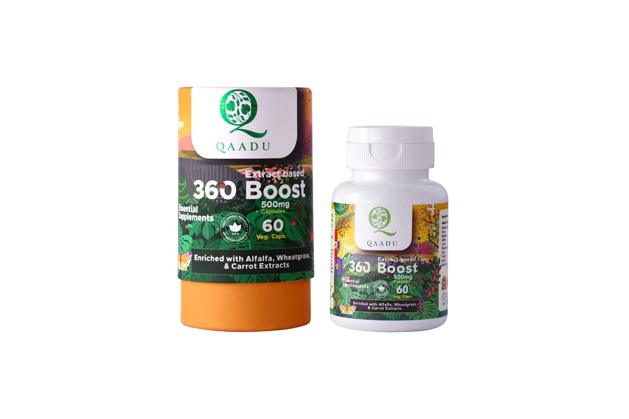 QAADU360 BOOST Multivitamin Capsules for Men & Women, Ayurvedic Health Supplement with Ashwagandha, Triphala, Brahmi, Giloy ? 60 Vegan Capsules
