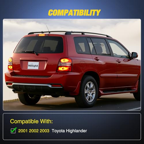 Image of Nilight Third Brake Light Tail High Mount 3rd Stop Lights Smoked Lens Compatible with Toyota Highlander 2001 2002 2003 Van SUV Rear Center Cab Lamp