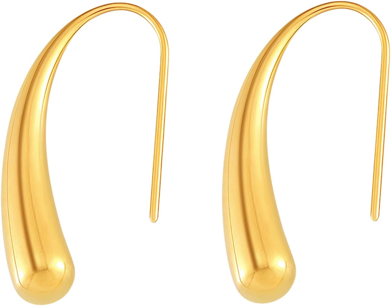 Teardrop Hook Earrings Stainless Steel Waterdrop Pull Through Drop Dangle Earrings Minimalist Jewelry for Women