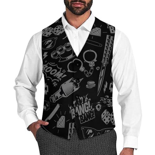 Black And Grey Barbershop Icon Men's Suit Vest Slim Fit V-Ncek Waistcoat Business Casual Vest