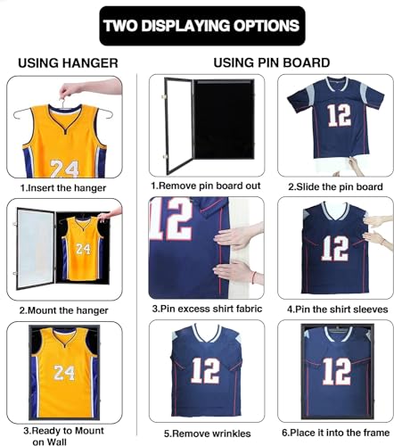 Image of Jersey Frame Display Case 2 Pack, Lockable Shadow Box Sports Jersey Frame with UV Protection Acrylic and Metal Hanger for Baseball Basketball Football Soccer Hockey XXL Shirt, Black