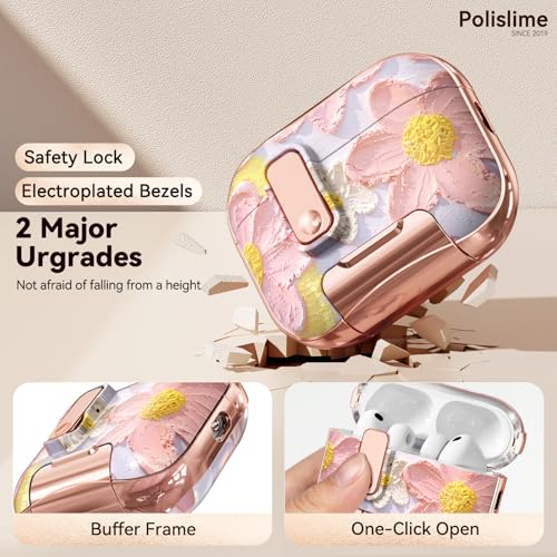Image of for Apple AirPod Pro 3 Case 2025 with Lock,Clear TPU Floral AirPod Pro 3 Generation Case Cover for Women Girly, iPod Pro 3 Cases with Keychain & Cleaner Kit- Pink Oil Painting Flower