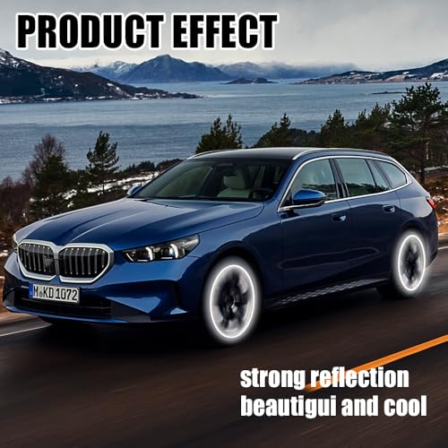 Image of 20PCS Reflective Car Wheel Decorative Stripe Stickers, White, Striped, Waterproof Material, English Style, Automotive Decals, 20-Piece Set