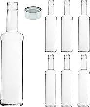 FDG 1L Empty Glass Water Bottle - Set of 6 New Line Glass Bottle with Screw Cap 1L - Modern and Elegant Style Table Bottles - Water Bottles for Juice and Spirits