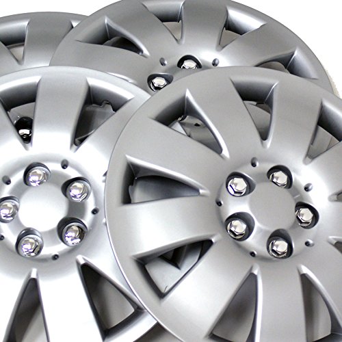 Image of WC3-16-721-S - Pack of 4 Hubcaps - 16-Inches | Silver | Style 721 Style Snap-On (Pop-On) Type Metallic Silver Wheel Covers Hub-caps