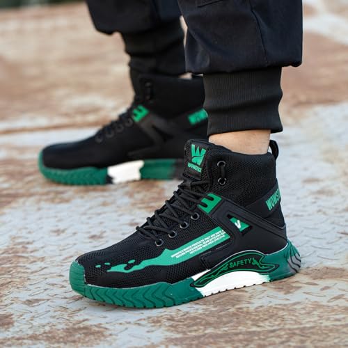 Image of WOWSTICK Lightweight Work Safety Steel Toe Sneakers, Slip Resistant Breathable Light Construction Tennis Shoes