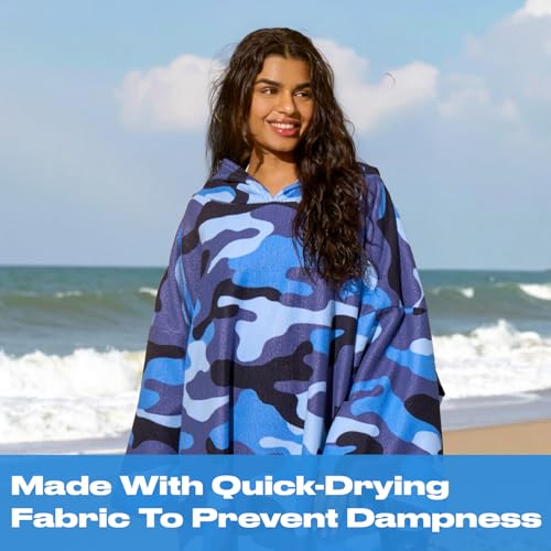 Brentfords Camo Hooded Towel for Adults Men Women, Quick Dry Beach Towels Changing Robe Large Bath Swim Surf Beach Absorbent Soft Microfibre Swim Towel, Navy Blue