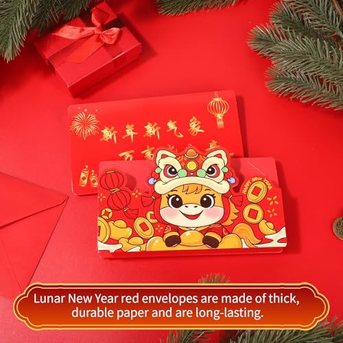 8stk Rote Umschläge zum Chinesischen Neujahr 2026, Geldscheinhalter Mondneujahr mit 6 Kartenfächern Jedes Hong Bao zum Frühlingsfest für Geldgeschenke Partyartikel und Dekorationen
