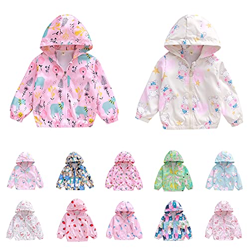 Toddler Girls Flower Hoodie Rain Jacket Zip Up Windbreaker Cotton Warm Fall Winter Outdoor Sport Raincoat for Kids2