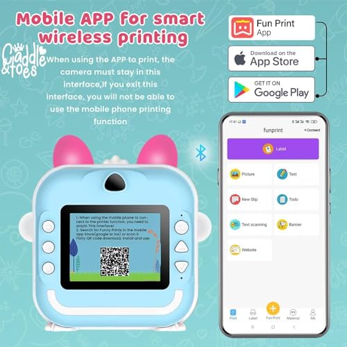 CADDLE & TOES Mini Camera Printer, Click Photo Print, Inkless, Bluetooth HD Print, Android, iOS. Instant Print (Blue Printer) - Image 5
