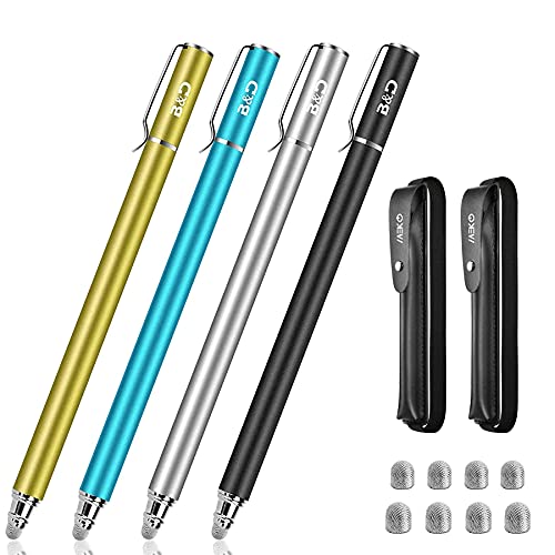 MEKO 4Pack High-Sensivity Fiber Tip Capacitive Stylus and 2Pack Stylus Pen Case Holder, Black