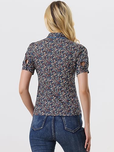 Allegra K Peter Pan Collar Blouse for Women's Contrast Trim Puff Sleeve Peasant Floral Shirt3