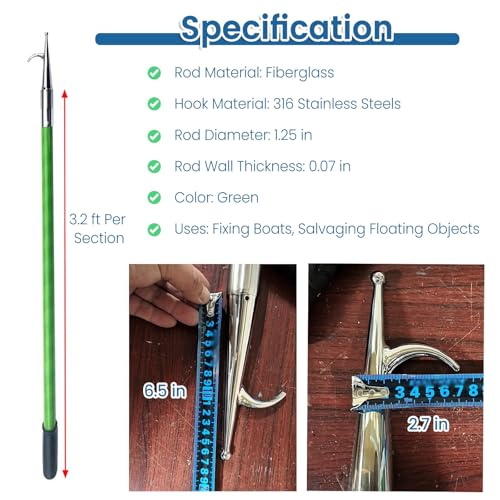 JYHHCYS Push Pole for Pontoon Boat 3 6 10 13 Ft, Boat Hooks with Fiberglass Collocatable Pole for Water Rescue/Cargo Pushing and Pulling, Rescue Hook Water Rescue Pole(Green - 4 Pack,Length 3.2ft)