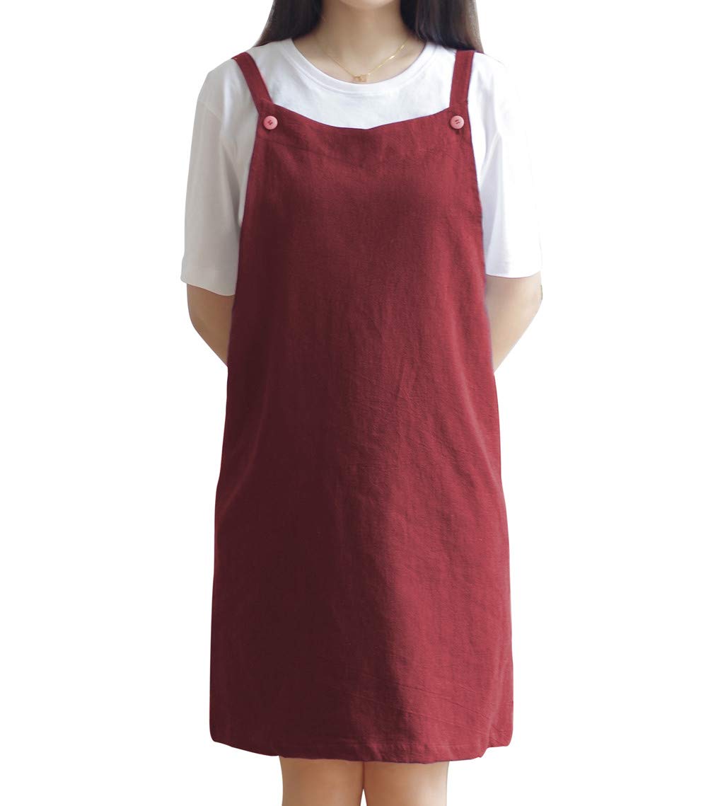 BBYBBS Adjustable Kitchen Apron Japan Style Cotton Linen with 2 Pockets Pinafore Apron For Women,Chef,Waitress,Hairstylist Fits for Grill,BBQ,Paint Cross Back H Shoulder Straps