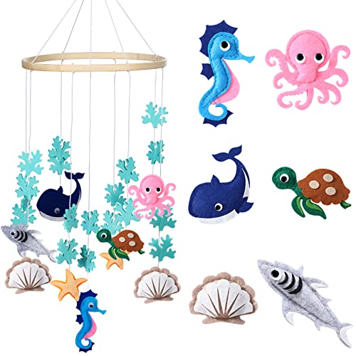 Image of Woodland Ocean Mobile for Crib Jungle Baby Nursery Mobiles Forest Safari Mobile for Crib Baby Mobiles Animals Woodland Nursery Decor for Baby Boys Toys Girls Room Decor (Sea Animal)