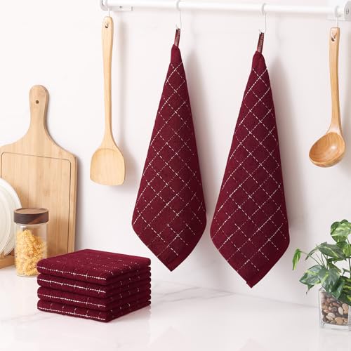 Image of Homaxy 100% Cotton Terry Kitchen Dish Cloths, 6 Pack, Burgundy