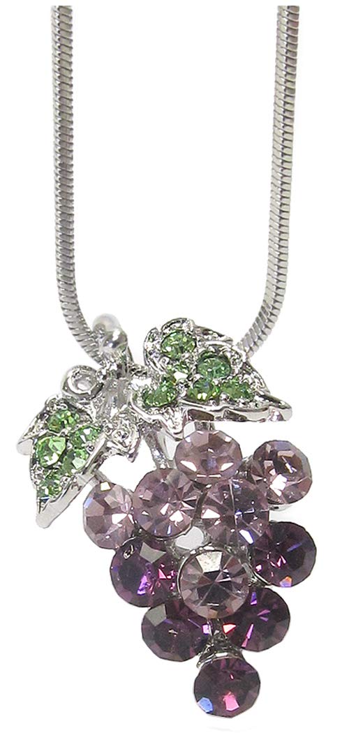 GenericFashion Jewelry ~ Purple Crystal Grapes Pendant Necklace Silvertone Casual for Women
