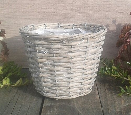 Pflanzkorb 19 cm Weide beige-grau, leicht gekalkt. kein Kunststoff !! Blumen Pflanzgefäß Korb Landhaus rund Cover