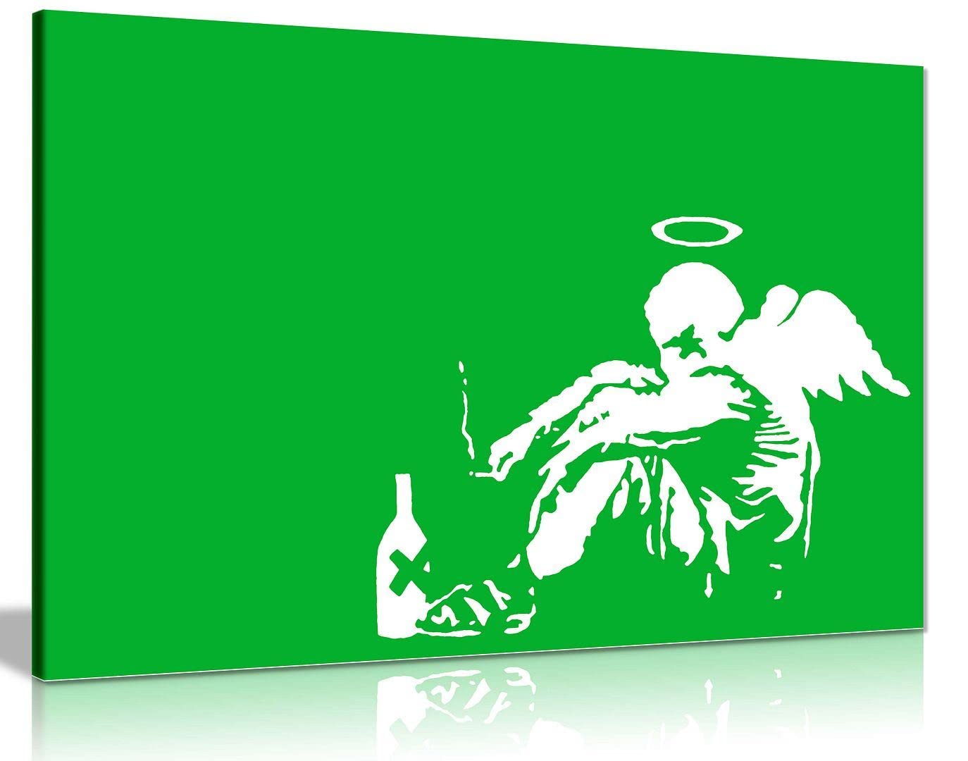 Panther Print Green Banksy Fallen Angel Graffiti Canvas Wall Art Picture Print Home Decor 91X61cm (36X24in)