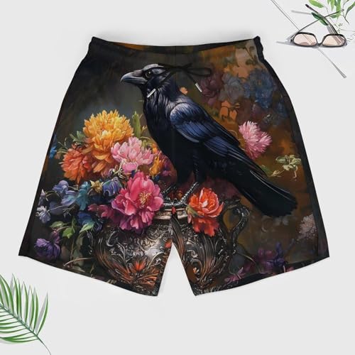 Vintage Black Raven Crow Beach Shorts for Men Swim Trunks Quick Dry Swim Shorts with Compression Liner Pocket3