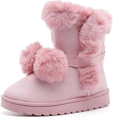 kkdom Womens Winter Snow Warm Boots Cute Pompon Lace Up Fur Ankle Boots Sweetheart Princess Fluffy Boots