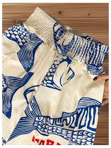 WDIRARA Women's Fish Print Palazzo Pants Smocked High Waist Wide Leg Loose Pants3