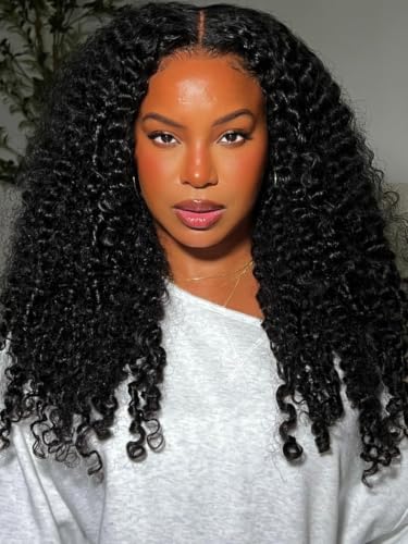 Image of KLAIYI Curly Bye Bye Knots Glueless Wig Human Hair Pre Cut 7x5 HD Lace Front Wig Pre Plucked Bleached 30S Ready to Wear and Go Wigs for Black Women Water Deep Wave Beginners Wig with Baby Hair 24Inch