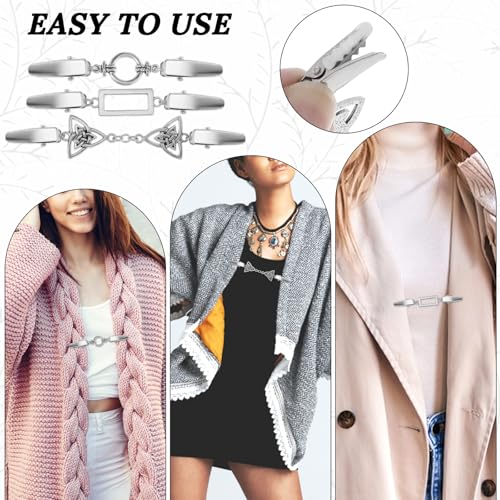 Image of Vintage Shirt Dress Clips, 3PCS Vintage Cardigan Collar Dress Shirt Cinch Shawl Clips Back Cinch Sweater Shawl Waist Brooch Pins for Clothing Women Wearing