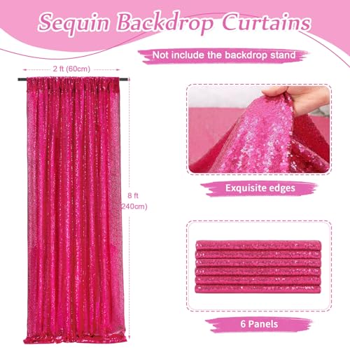 Image of Fuchsia Glitter Sequin Backdrop Curtains 6 Pieces 2ftx8ft Dessert Backdrop Wedding Party Decor Glitter Photography Background Christmas Party Decoration