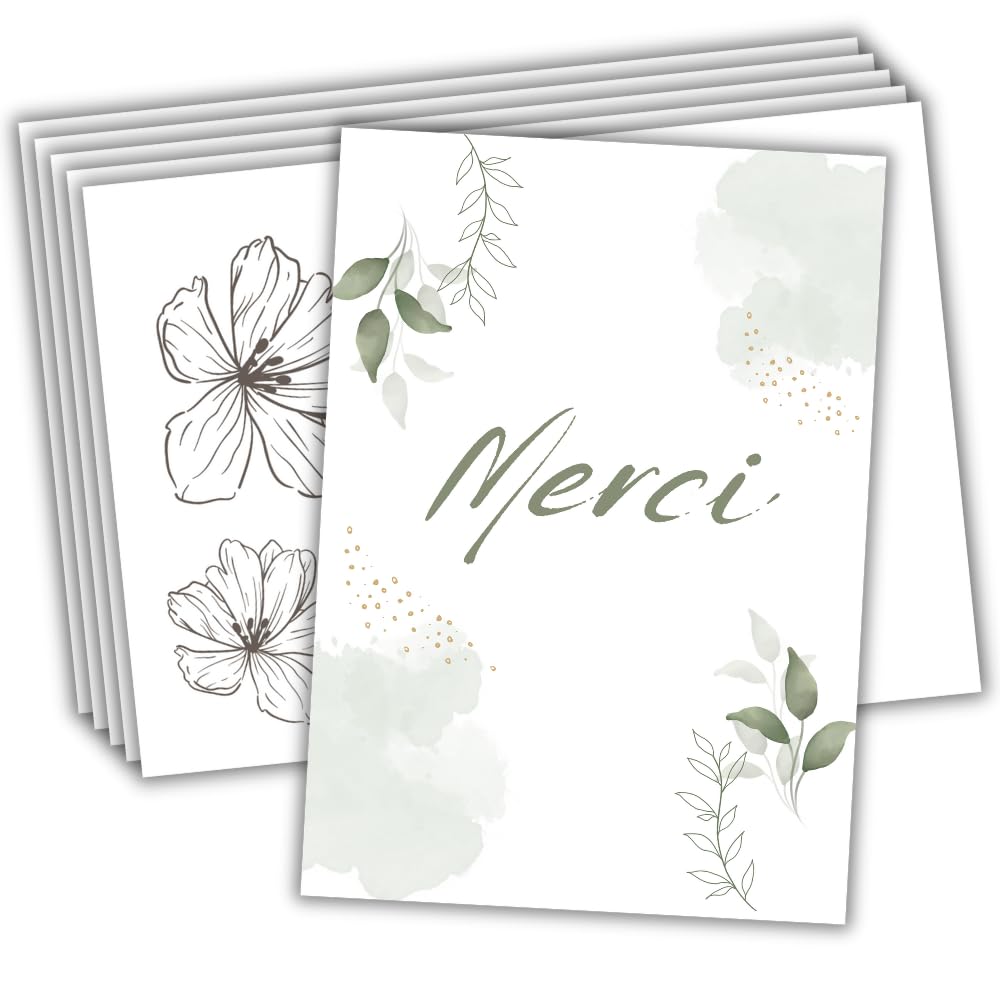 Set 10 biglietti ringraziamenti con buste stampate | Design FLORAL | Cartolina 10,4x14,8 cm | Ringraziamento matrimonio nascita compleanno
