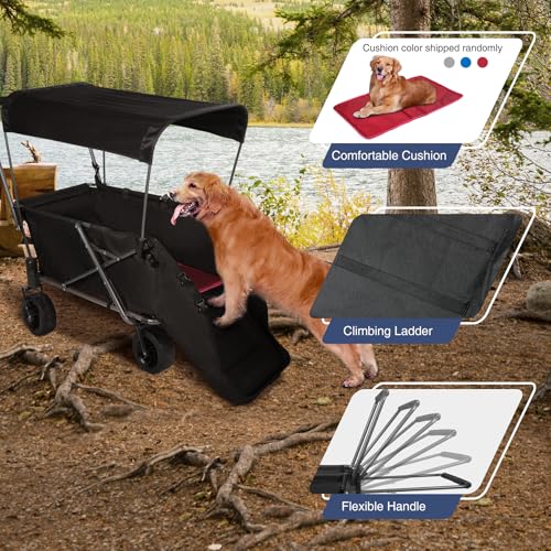 REDCAMP Hundewagen faltbar mit Dach ausziehbarem Heck | 136 kg Tragkraft Für große Hunde| All-Terrain Räder mit Bremsen | Für Camping Garten Outdoor | Hochwertiges 600D Oxford-Gewebe